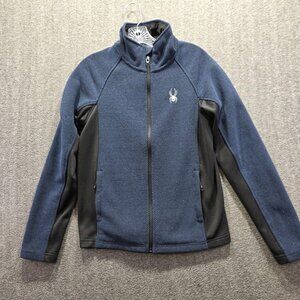 Spyder Jacket Mens Small Blue Black Full Zip Fleece Softshell Outdoor Layer
